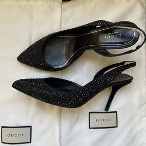 GUCCI 309867 Black Crystal D’Orsay Slingback Heels Size 39